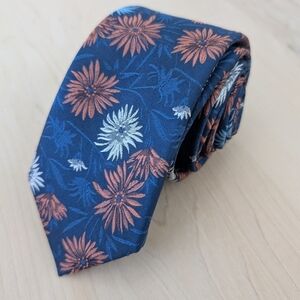 Blue and Orange Floral Pattern Tie